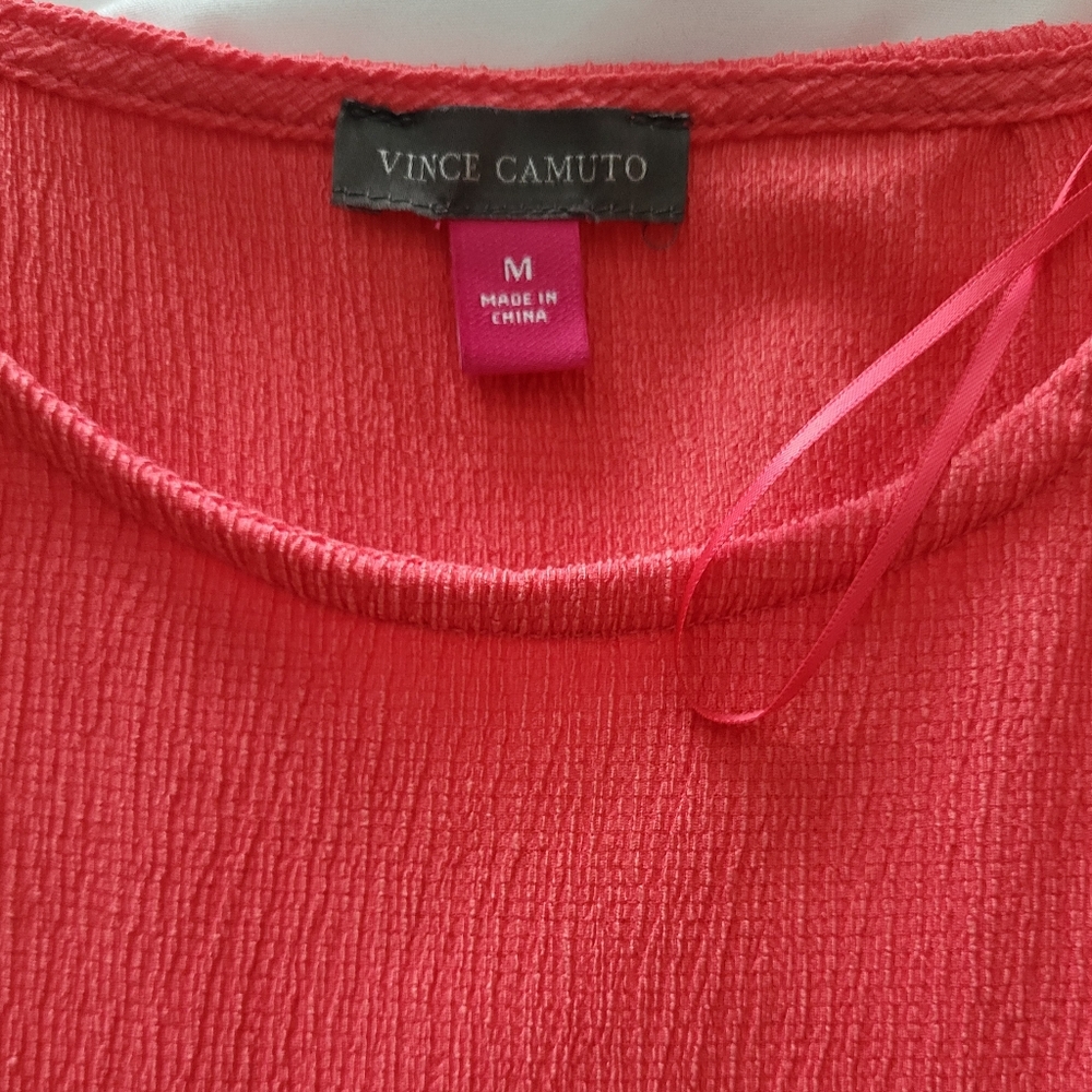 ^. Vince Camuto‎ Vibrant Coral Blouse with Puff Sleeves - Picture 3 of 4